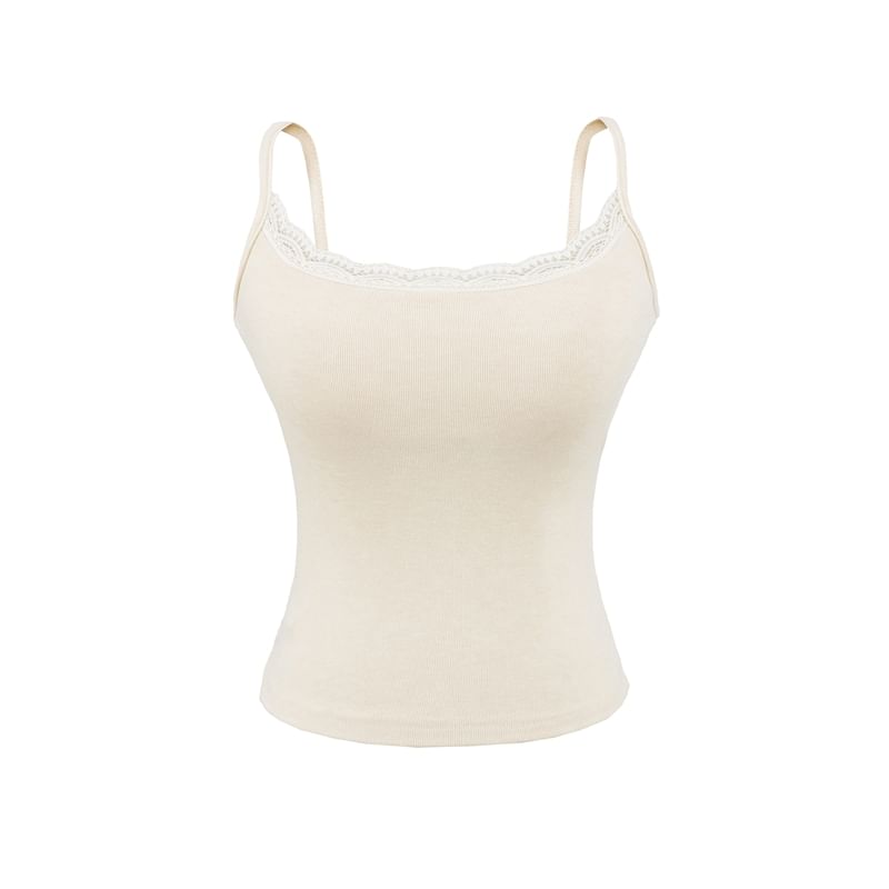 Lace Trim Camisole Top with Spaghetti Straps and Scoop Neck