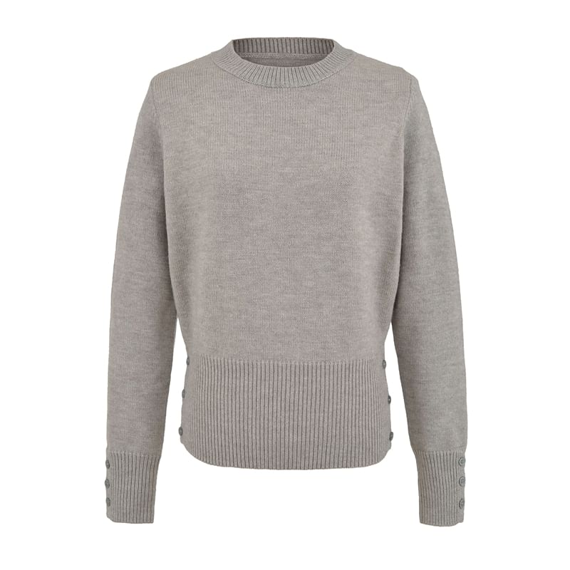 Ribbed Knit Plain Sweater with Round Neckline