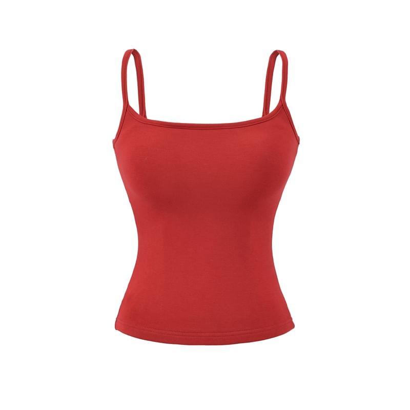 Plain Camisole Top with Spaghetti Straps and Scoop Neck