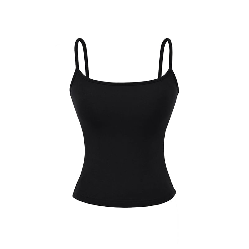 Plain Camisole Top with Spaghetti Straps and Scoop Neck