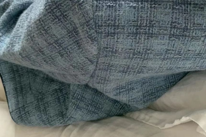 Crew Neck Button-Up Tweed Crop Jacket