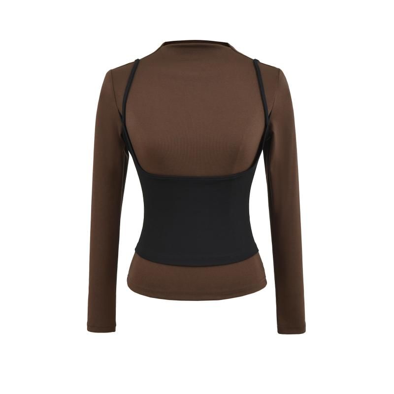 Long Sleeve Mock Neck Illusion Layered Top
