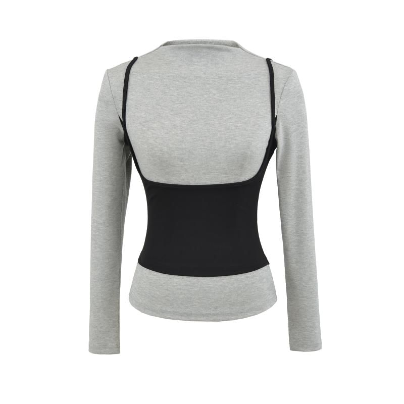 Long Sleeve Mock Neck Illusion Layered Top