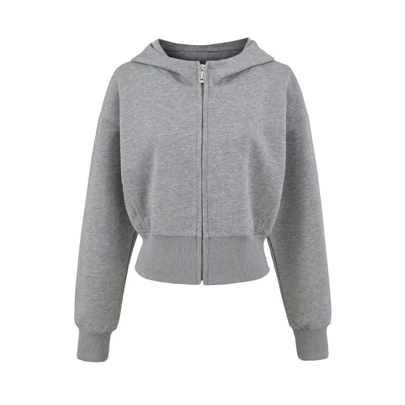 Plain Zip-Up Hooded Sweatshirt