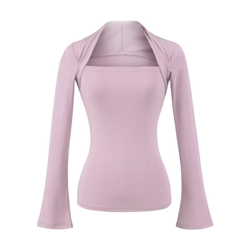 Long Sleeve Queen Anne Neckline Plain Blouse