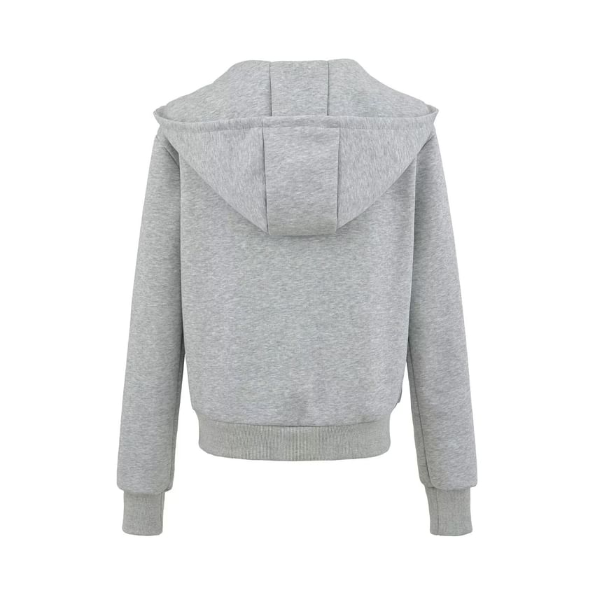 Stand Collar Plain Zip-Up Hooded Sweatshirt