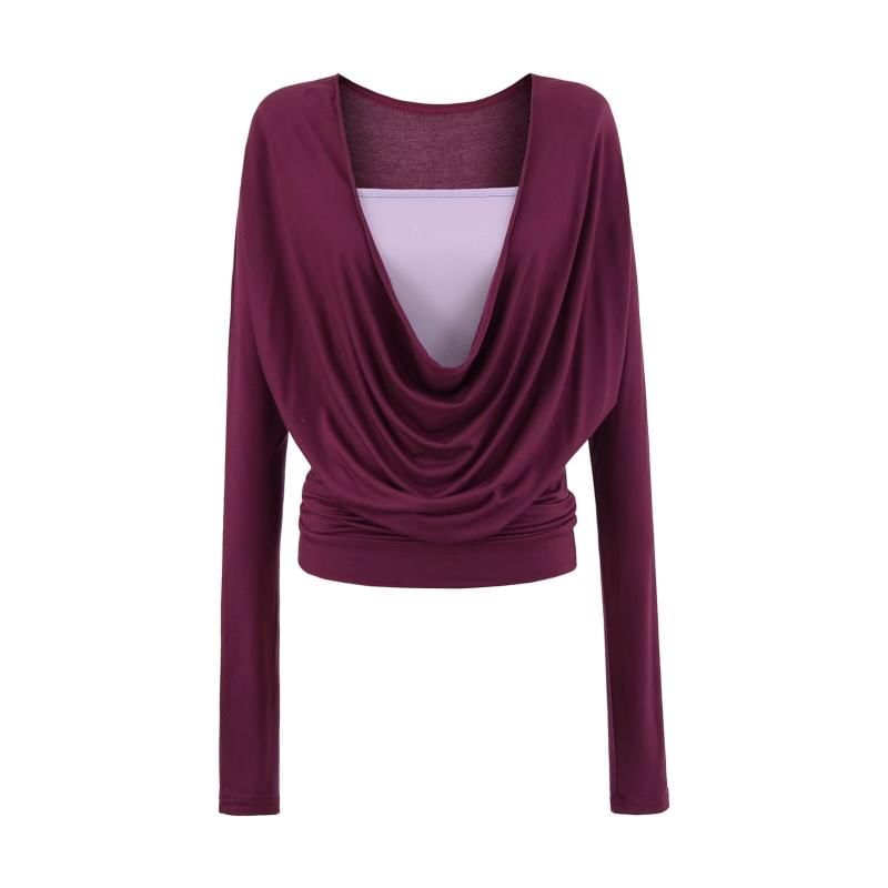 Long Sleeve Cowl Neck Illusion Layered Top