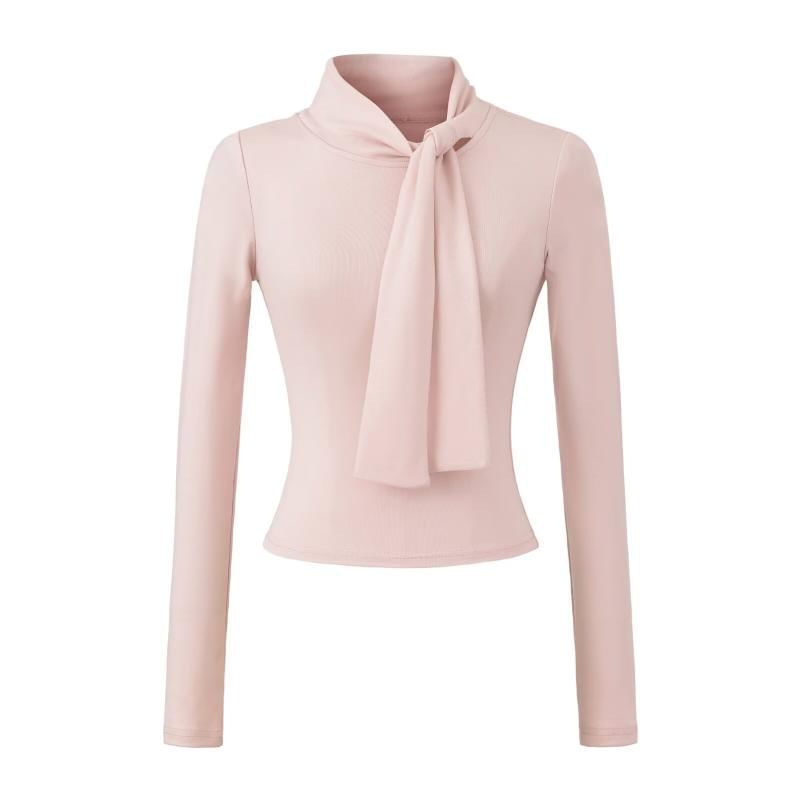 Long Sleeve Tie Neck Plain Blouse