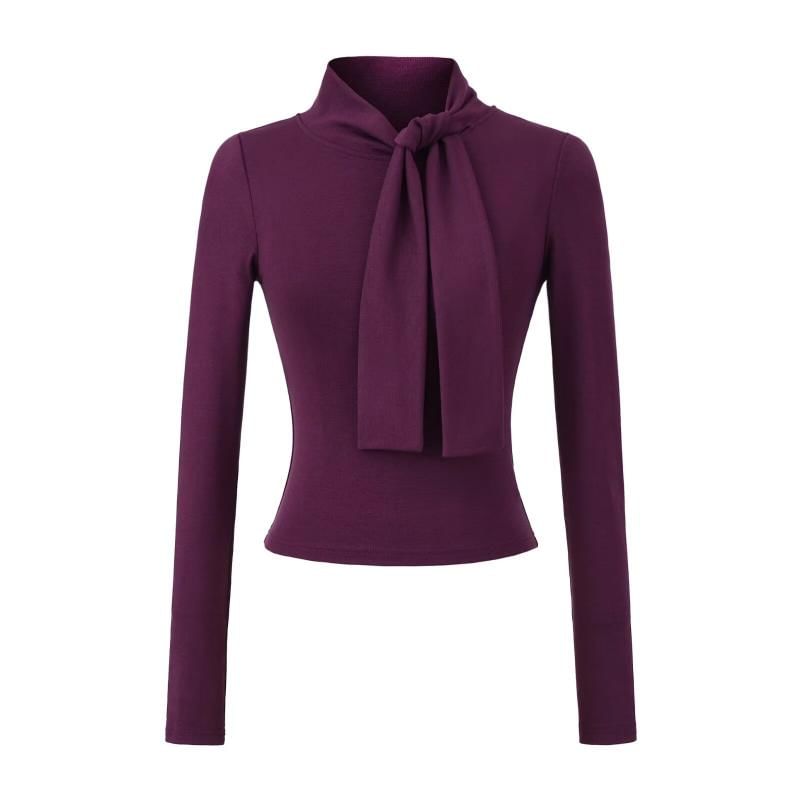 Long Sleeve Tie Neck Plain Blouse