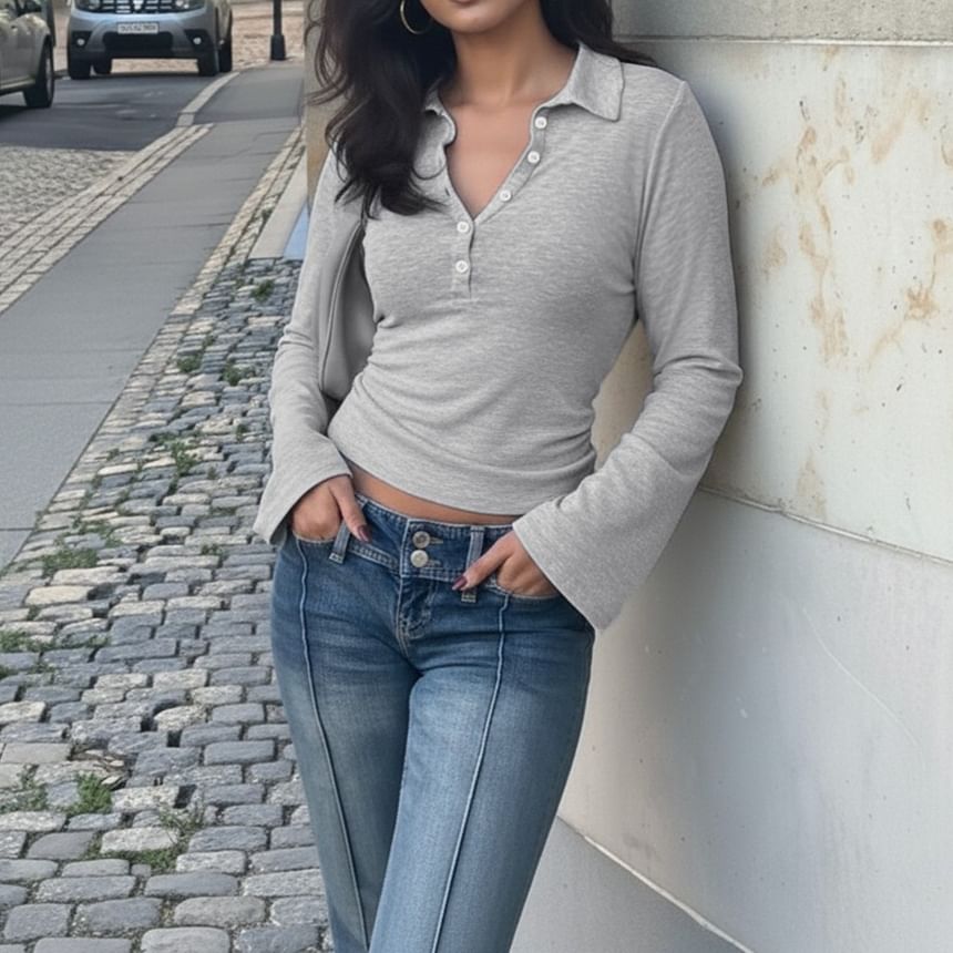 Long Sleeve Plain Polo Shirt