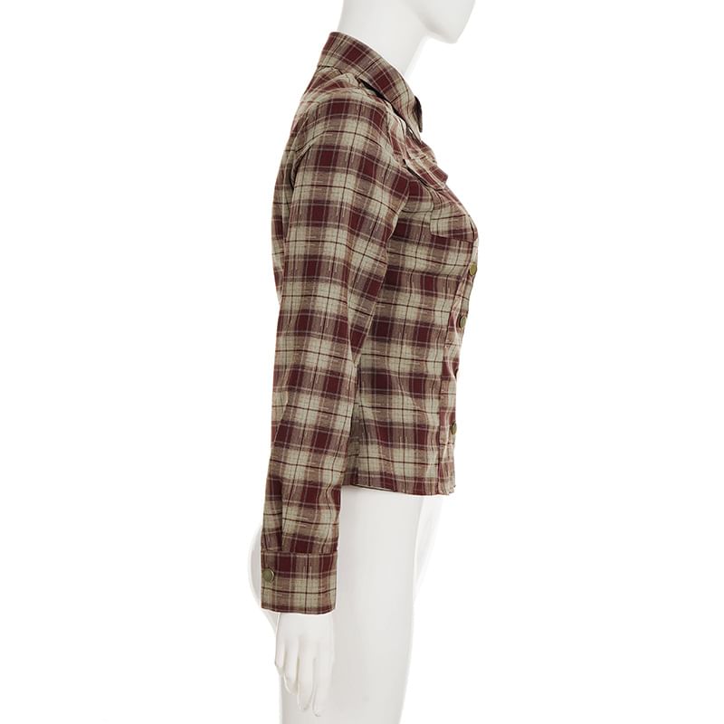Tailored Plaid Long-Sleeve Button-Up Shirt