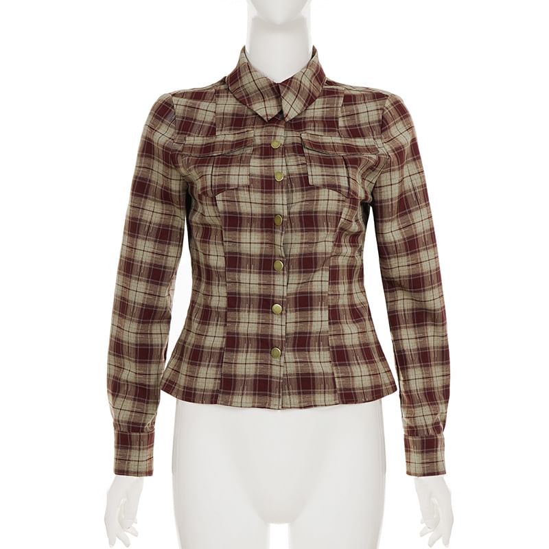 Tailored Plaid Long-Sleeve Button-Up Shirt