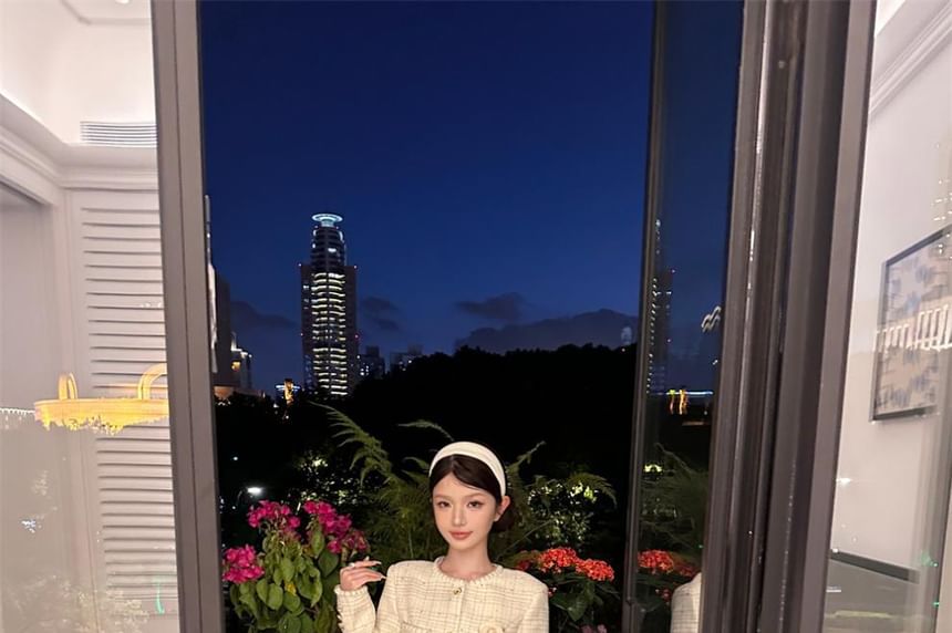 Set: Tweed Sequined Button-Up Jacket + High Rise Mini A-Line Skirt