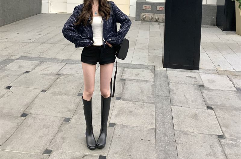 Hooded Tweed Zip Jacket