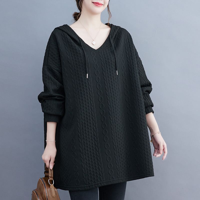 Drawstring Jacquard Hoodie in Oversized Fit
