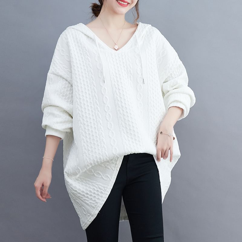 Drawstring Jacquard Hoodie in Oversized Fit