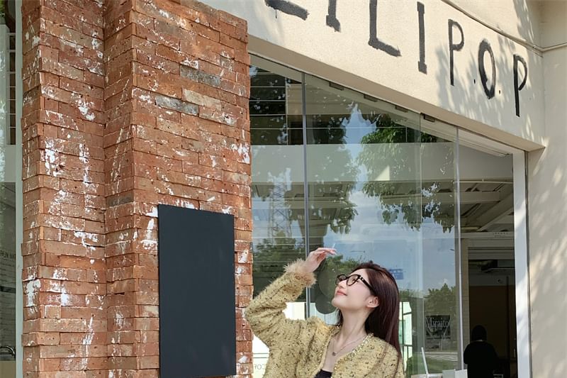 Round Neck Button Up Tweed Jacket