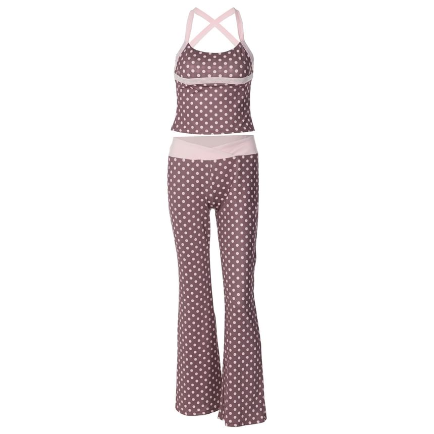Dotted Camisole and Boot-Cut Pants Co-ord Set