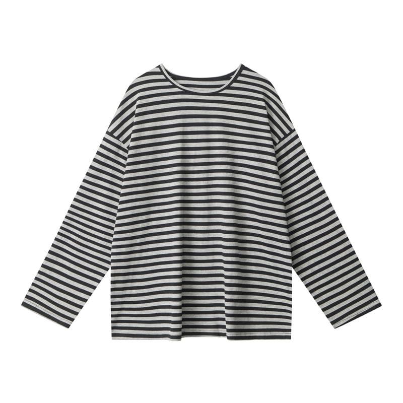Striped Crew Neck Loose-Fit Long-Sleeve Tee