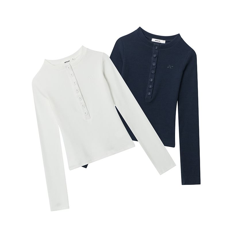 Henley Neck Fitted Long-Sleeve Top