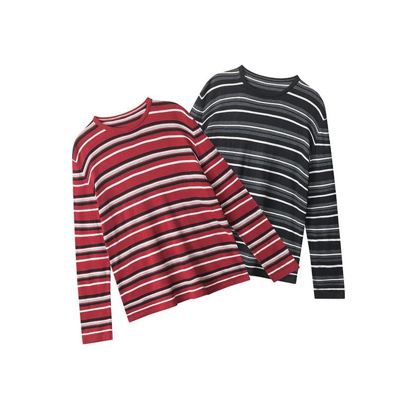 Striped Crew Neck Relaxed Pullover Sweater