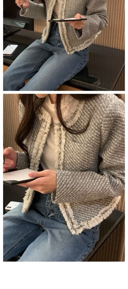 Frayed Button-Up Jacket