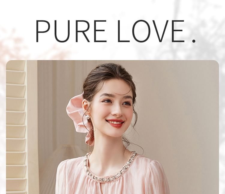 Embellished Ruffle Hem Round Neck Blouse Long Sleeve