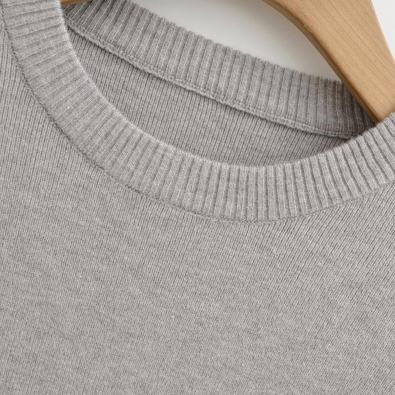 Three-Quarter Sleeve Knit Top with Crew Neck and Matching Mini Skirt