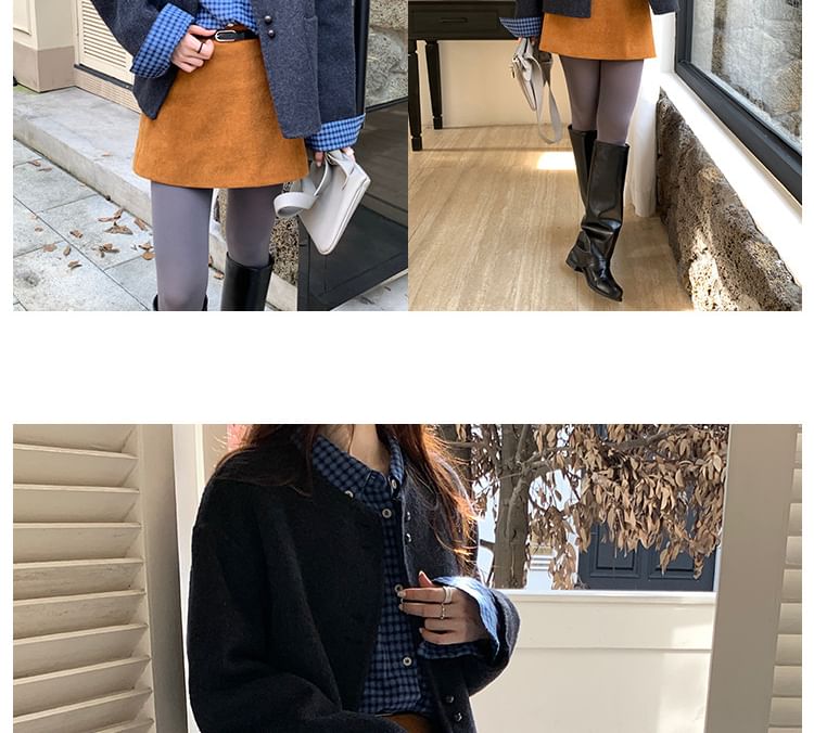 Round Neck Plain Wool Button Up Jacket