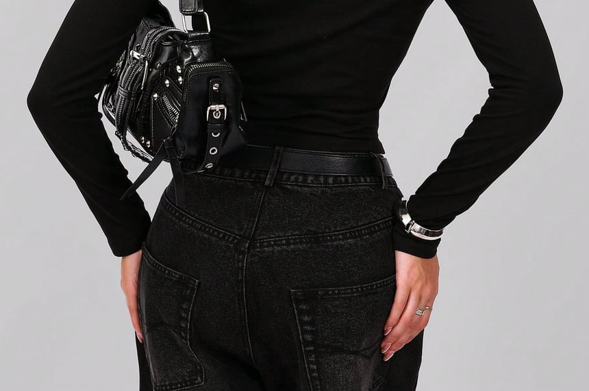 Studded Off-Shoulder Long-Sleeve Tee