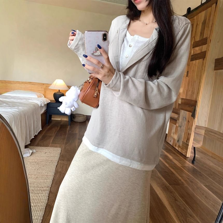 Loose Color-Block Two-Piece Long Sleeve Tee