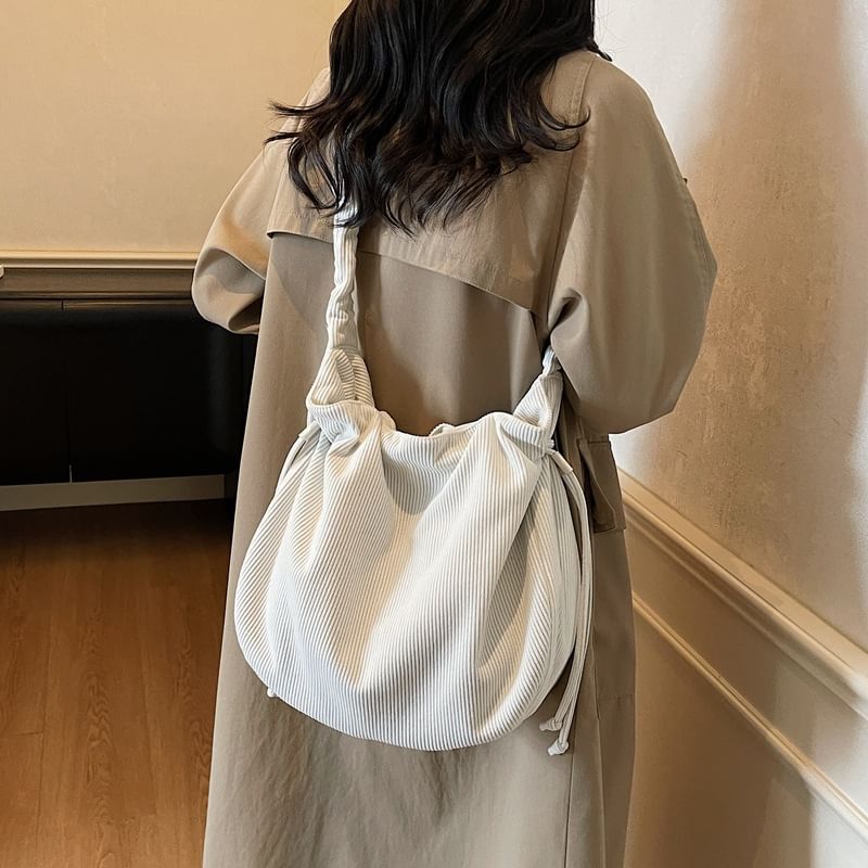 Corduroy Drawstring Shirred Shoulder Bag