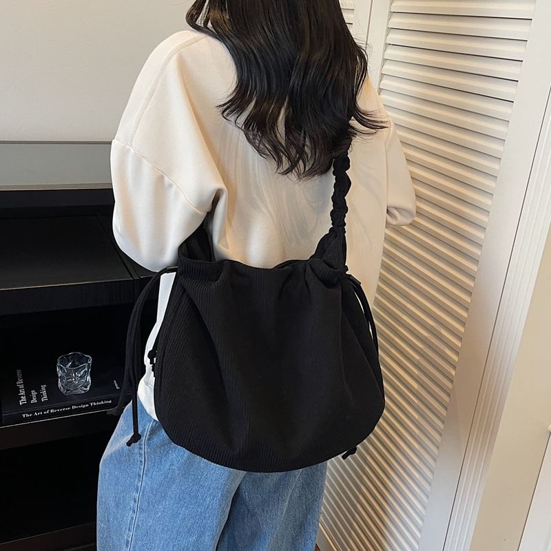 Corduroy Drawstring Shirred Shoulder Bag