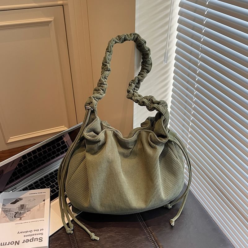Corduroy Drawstring Shirred Shoulder Bag