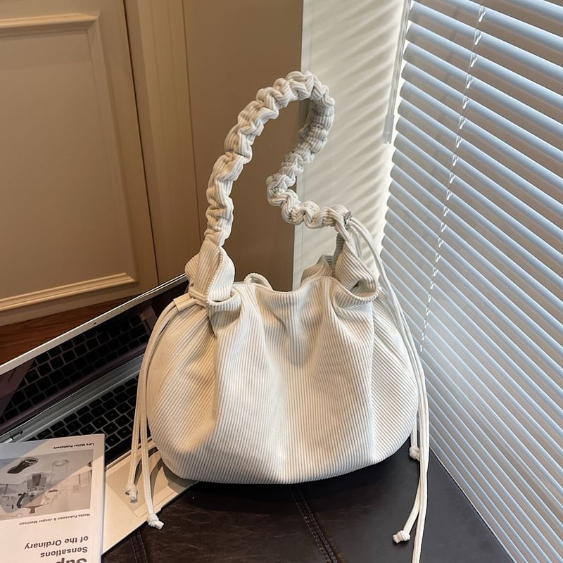 Corduroy Drawstring Shirred Shoulder Bag