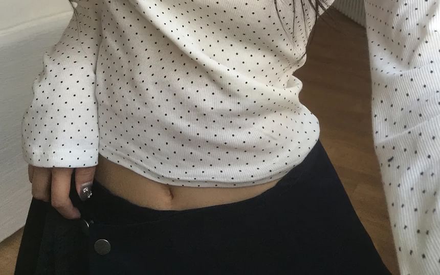 Long Sleeve Polka Dot Fitted Tee