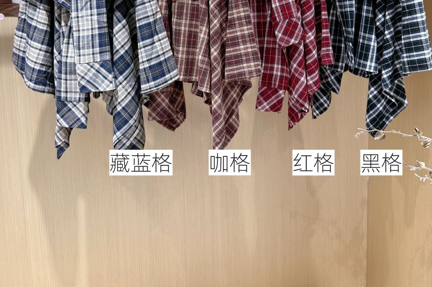 High-Rise Plaid Tie Front A-Line Skirt