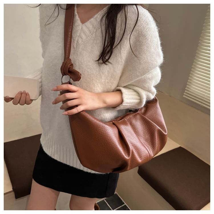 Faux Leather Plain Hobo Bag