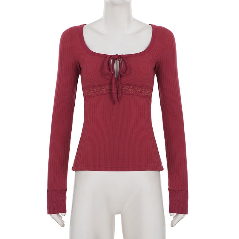 Square Neck Cutout Long-Sleeve Solid Top