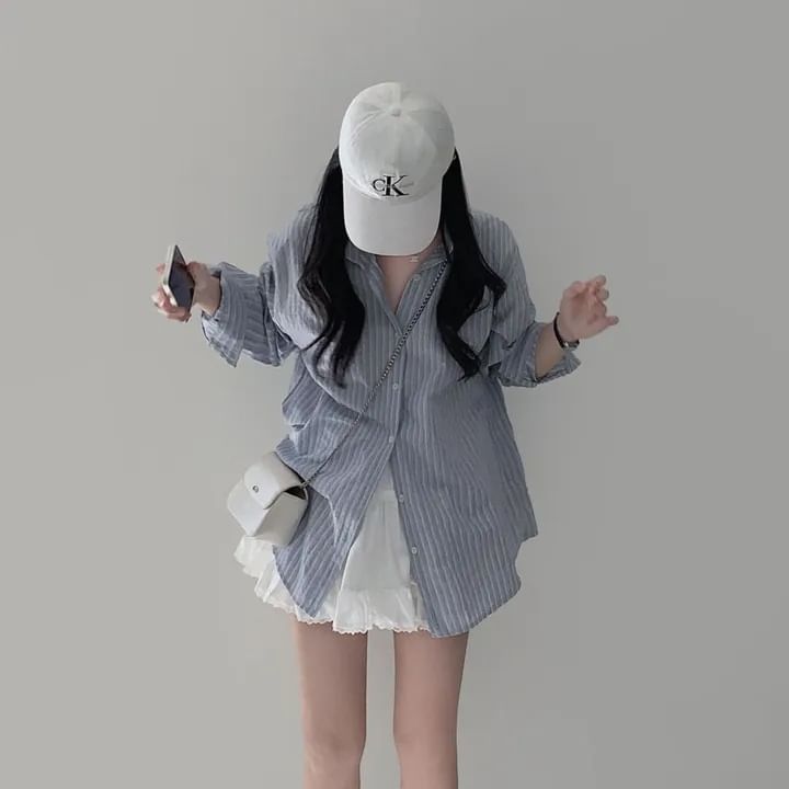 Long-Sleeve Striped Collared Button-Down Shirt