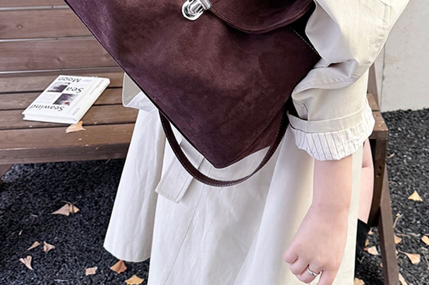 Buckle Flap Faux Suede Crossbody Shoulder Bag