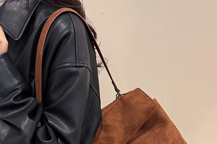 Buckle Flap Faux Suede Crossbody Shoulder Bag