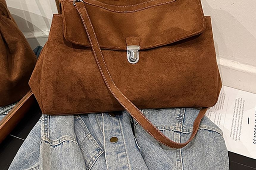 Buckle Flap Faux Suede Crossbody Shoulder Bag