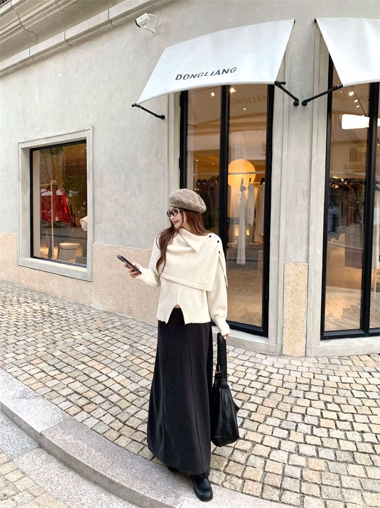 Long-Sleeve Knit Top & Cape & Maxi Skirt Set