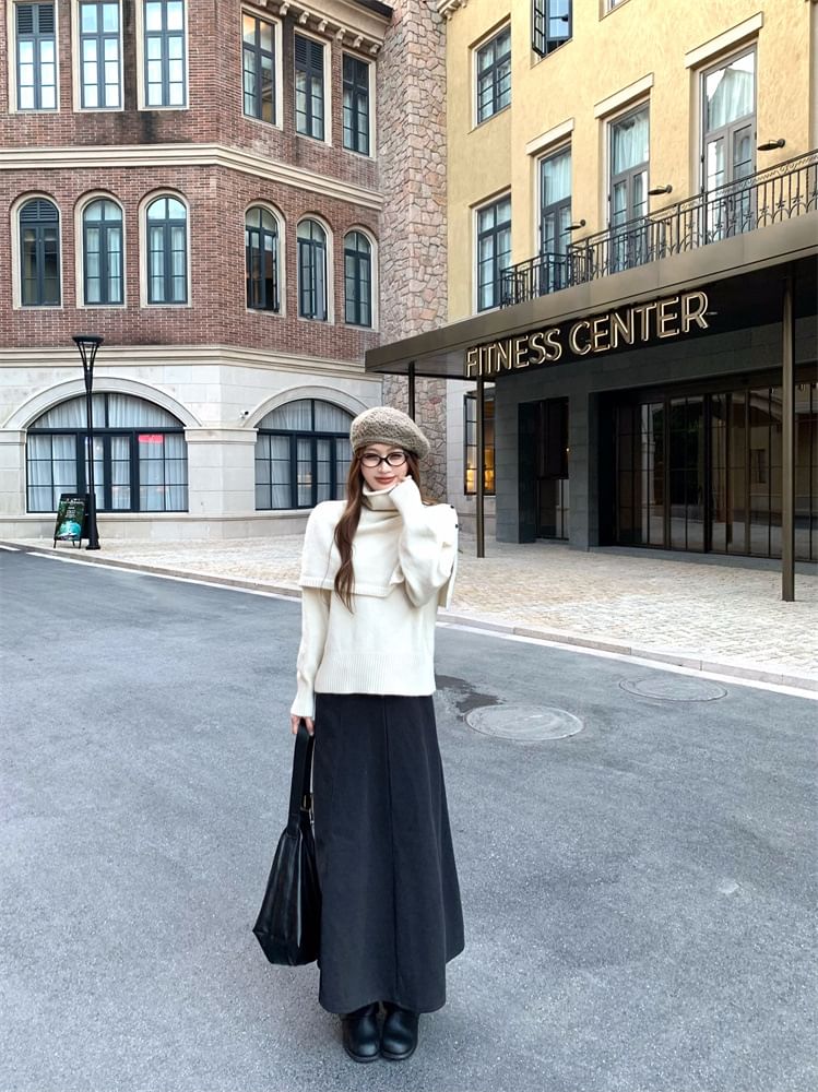 Long-Sleeve Knit Top & Cape & Maxi Skirt Set