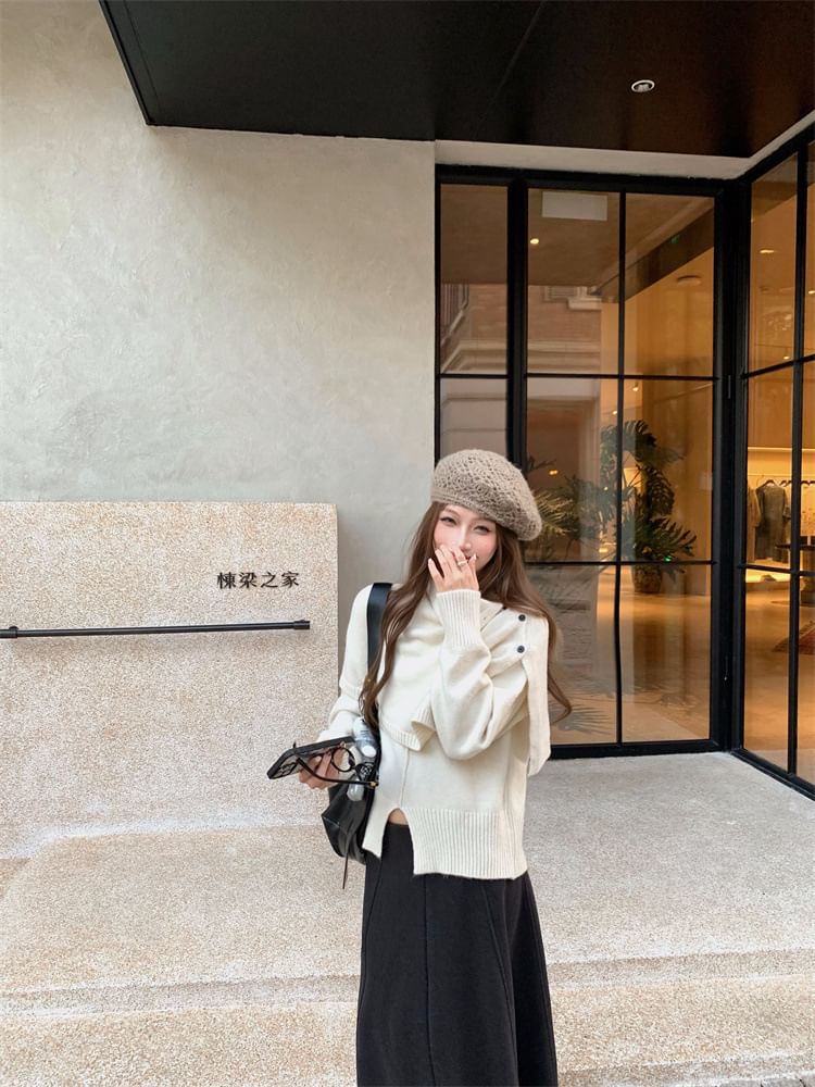 Long-Sleeve Knit Top & Cape & Maxi Skirt Set