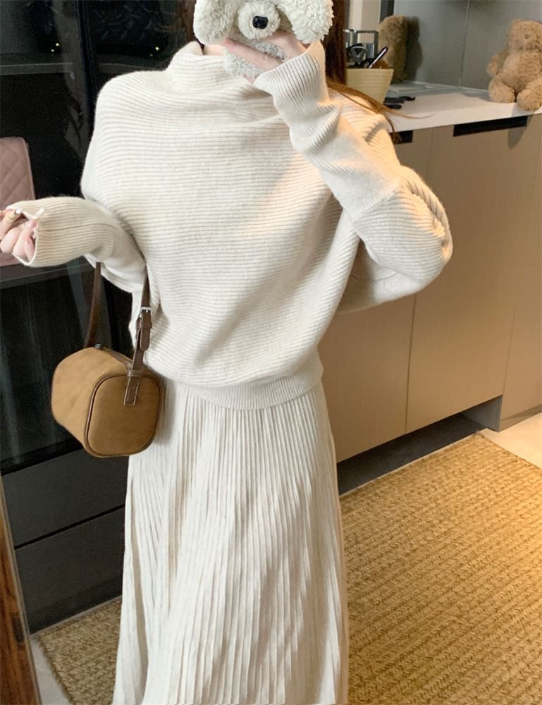 Turtleneck Drop Shoulder Sweater & Maxi Skirt Set