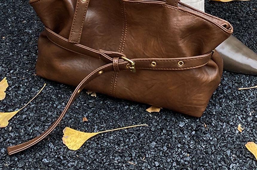 Belted Faux Leather Shoulder Bag
