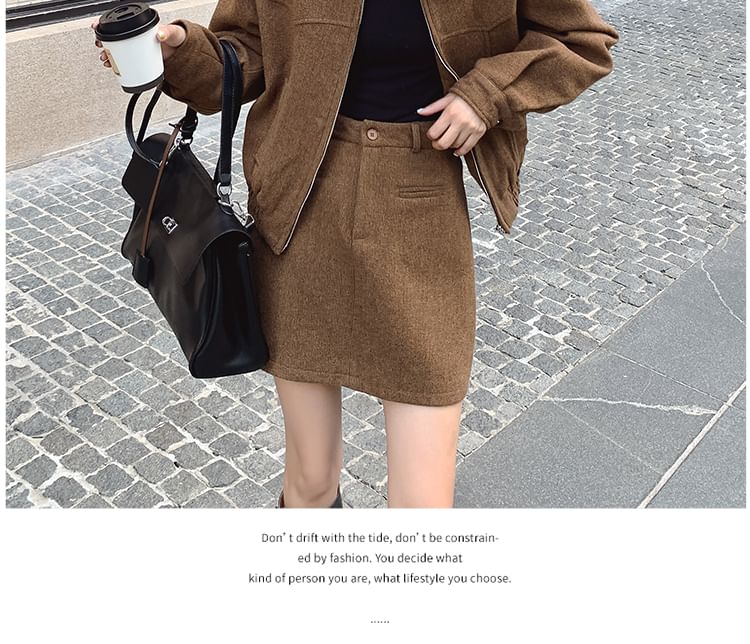 Faux Leather Zip Jacket and Mini A-Line Skirt Set