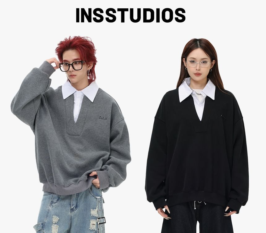 Unisex Oversized Mock Two-Piece Pullover